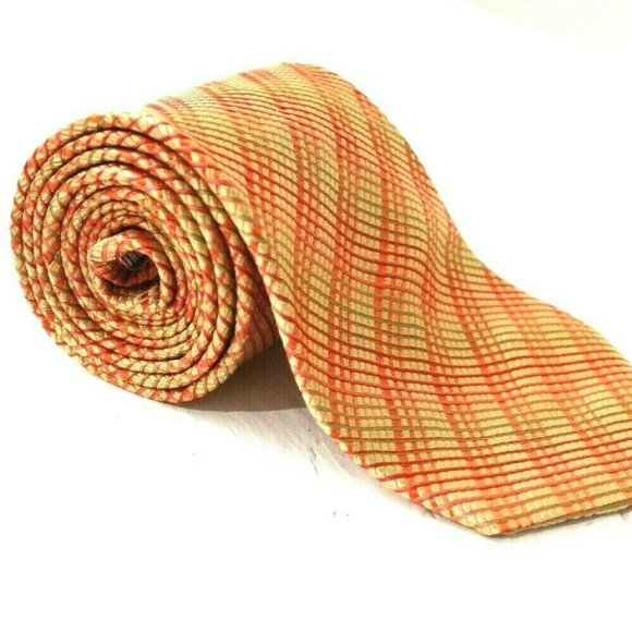 Ted Baker London Men's Silk Neck Tie Made in USA Orange & Green Striped Print - Picture 1 of 3
